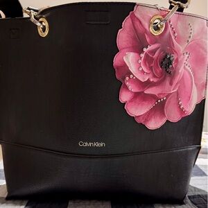 Calvin Klein Black Tote with Pink Floral Accent